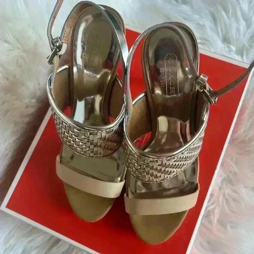 Coach Steffi Heeled Sandals – Natural/Silver, Size 6B High Heels Strap Pumps - Picture 9 of 16